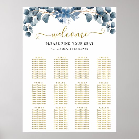 Rustic Greenery Wedding Table Plan Poster (Voorkant)