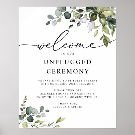 Rustic Greenery Wedding Unplugged Ceremony Poster (Voorkant)