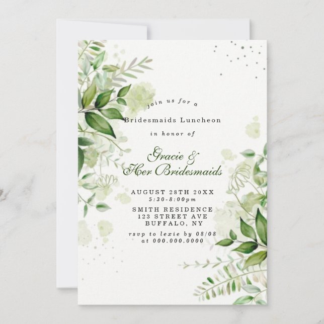 Rustic Greenery White Bridesmaids Luncheon Invites (Voorkant)