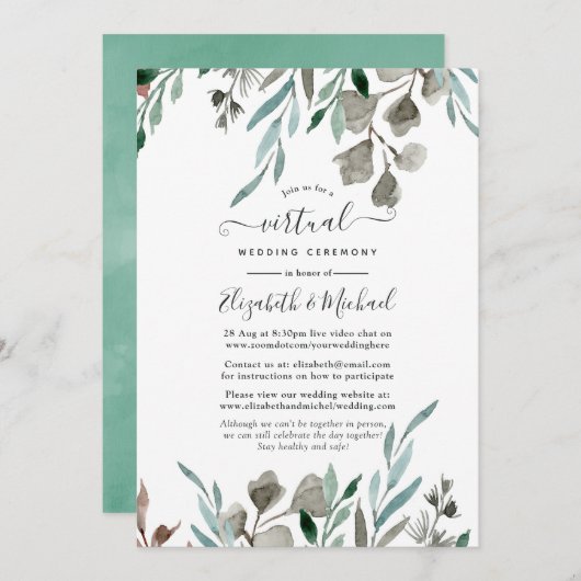 Rustic Greenery Winter Online Virtual Wedding Kaart (Voorkant / Achterkant)