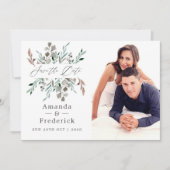 Rustic Greenery Winter Wedding Save the Date Kaart (Voorkant)