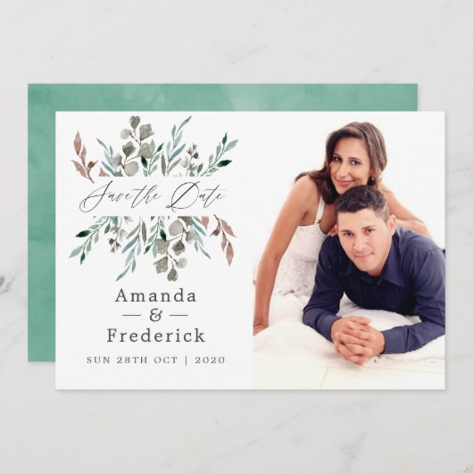 Rustic Greenery Winter Wedding Save the Date Kaart (Voorkant / Achterkant)