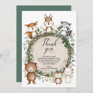 Rustic Greenery Woodland Animals Baby shower Favor Bedankkaart
