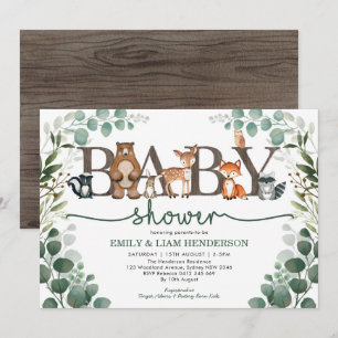 Rustic Greenery Woodland Animals Baby shower Kaart