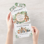 Rustic Greenery Woodland Animals Boy Baby shower All In One Uitnodiging (Afscheurbaar)