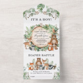 Rustic Greenery Woodland Animals Boy Baby shower All In One Uitnodiging (Binnen)