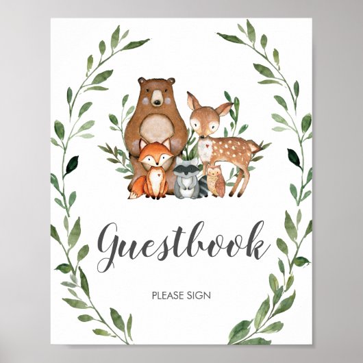 Rustic Greenery Woodland Animals Guestbook Poster (Voorkant)