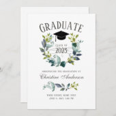 Rustic Greenery Wreath Black Afstudeerder Pet Afst Aankondiging (Voorkant / Achterkant)