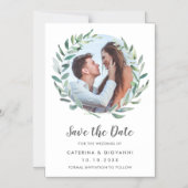 Rustic Greenery Wreath Photo Wedding Save the Date Magnetische Uitnodiging (Voorkant)