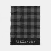 Rustic Grey and Black Buffalo Check Monogram Fleece Deken (Voorkant)