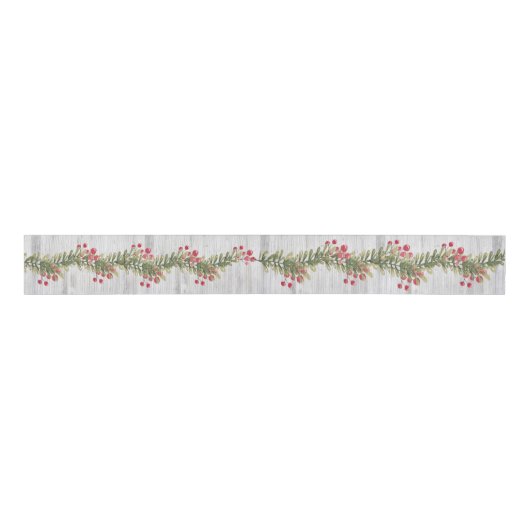Rustic Grey Barnboard Holly and Red Berries 3 inch Grosgrain Lint (Voorkant)