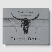 Rustic Grey Black Westerne Koe Skull Wedding Gastenboek (Voorkant)