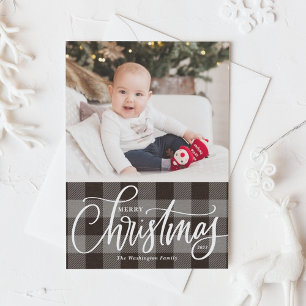 Rustic Grey Buffalo Pset Merry-kerstfoto Feestdagen Kaart