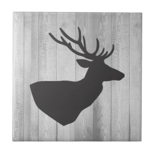 Rustic Grey Deer Silhouette & Grey Barn Wood Tegeltje