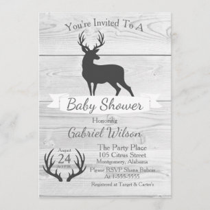 Rustic Grey Deer Silhouette & White Wood Kaart