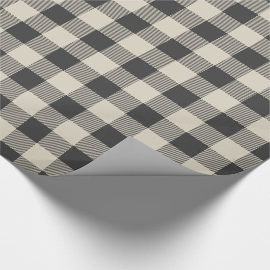 Rustic Grey en Beige Buffalo Check Cadeaupapier (Hoek)
