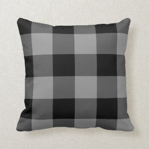 Rustic Grey en Black Buffalo Check Plakken Kussen