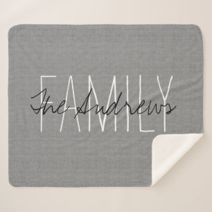Rustic Grey Family Monogram Sherpa Deken
