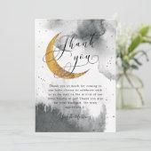 Rustic Grey Gold Moon Stars Baby shower Bedankkaart (Staand voorkant)