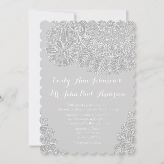 Rustic Grey Heirloom Dentelle Mariage Invitations (Devant)