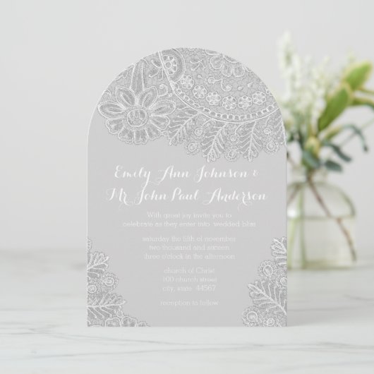 Rustic Grey Heirloom Lace Wedding Kaart (Staand voorkant)