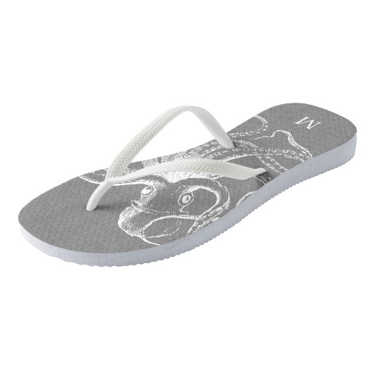 Rustic Grey Octopus Monogram Teenslippers (Schuin)