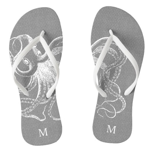Rustic Grey Octopus Monogram Teenslippers (Voetbed)