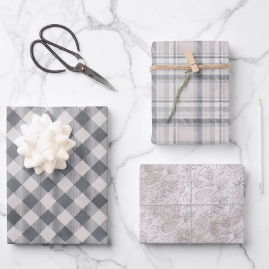 Rustic Grey Pset en Three Matching Pattern Inpakpapier Vel (Voorkant)