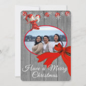 Rustic Grey  Red Elf Foto Merry Kerstmis Feestdagenkaart (Voorkant)