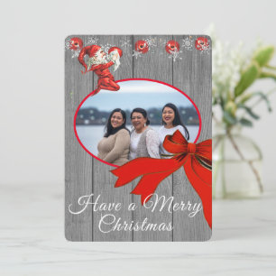 Rustic Grey  Red Elf Foto Merry Kerstmis Feestdagenkaart