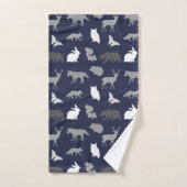 Rustic Grey Tones Woodland Creats & Navy Blue Bad Handdoek (Handdoek)