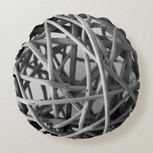 Rustic Grey Wicker Ball Rond Kussen