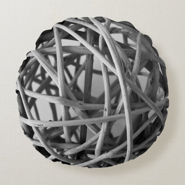 Rustic Grey Wicker Ball Rond Kussen (Voorkant)
