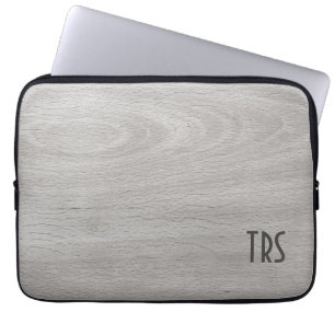 Rustic Grey Wood Grain Monogram Laptop Sleeve