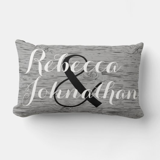 Rustic Grey Wood Grain Monogram Weddenschap Kussen (Voorkant)