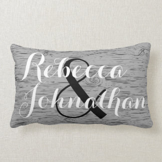Rustic Grey Wood Grain Monogram Weddenschap Kussen