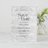 Rustic Grey Wood Lace Wedding Save The Date (Staand voorkant)