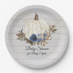 Rustic Grey Wood Navy Floral Pumpkin Baby shower Papieren Bordje