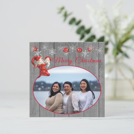 Rustic Grey Wood Red Elf kerst (Staand voorkant)