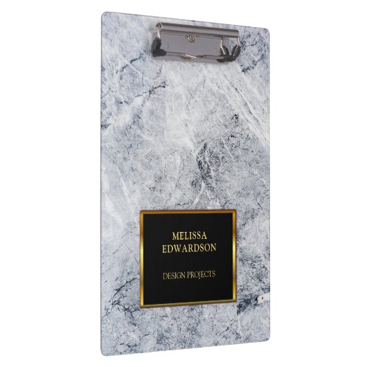 Rustic grijs marmer zwart goud monogrammen klembord (Rechts)