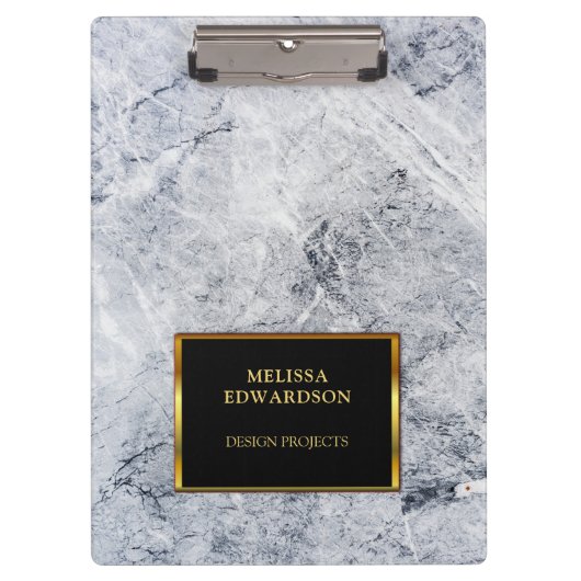 Rustic grijs marmer zwart goud monogrammen klembord (Voorkant)