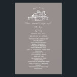 Rustic Gris Gris Gris Programme de mariage à la fe<br><div class="desc">Illustration d'art linéaire de grange avec améthyste gris couleur arrière - plan et texte blanc.</div>