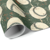 Rustic Groen Honkbal Cadeaupapier (Rol Hoek)