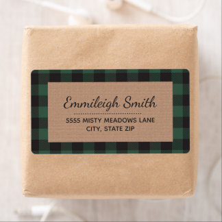 Rustic Groen Zwart Kerstmis Buffalo Plaid Kraft Etiket