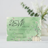 Rustic groene herfst pompoen bruiloft RSVP Kaartje (Staand voorkant)