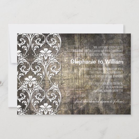 Rustic Grunge Floral Wedding Invitation Kaart (Voorkant)