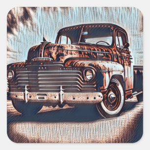Rustic Grunge Truck - Een schoonheid Vierkante Sticker