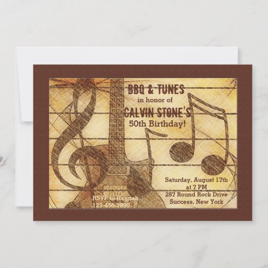 Rustic Guitar Invitation Kaart (Voorkant)