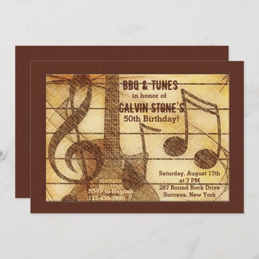 Rustic Guitar Invitation Kaart (Voorkant / Achterkant)