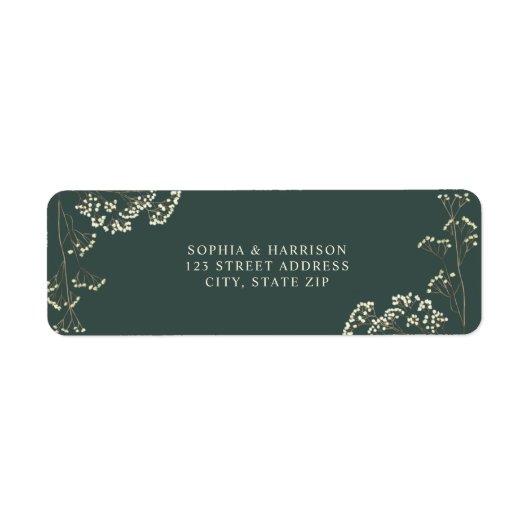 Rustic Gypsophila Emerald Green Wedding Etiket (Voorkant)